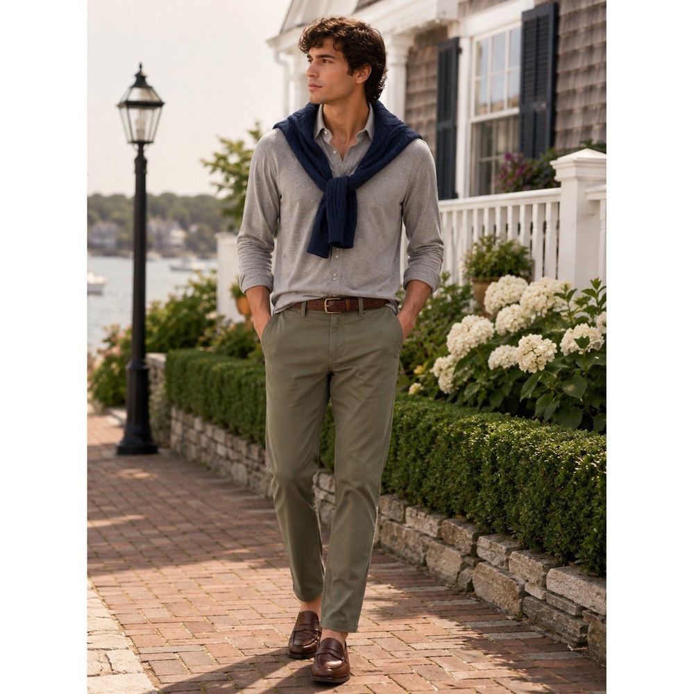 J. Hilburn Mens Olive Green Tech Stretch Twill 5-Pocket Tailored Pants 32x27.5